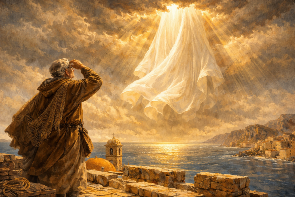 Acts 10 devotional — Peter sees the great sheet descending from heaven on a Joppa rooftop