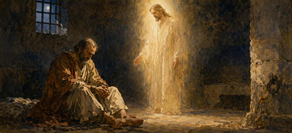 Acts 22 devotional - the Lord standing by Paul in the Roman barracks at night, fulfilling Acts 23:11