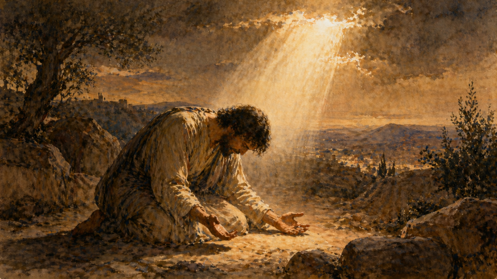 Acts 21 devotional — neoclassical watercolor of a kneeling figure surrendering discernment to the will of the Lord