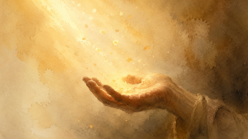 Romans 2 devotional illustration of an open hand receiving descending light, depicting how God's kindness leads to repentance