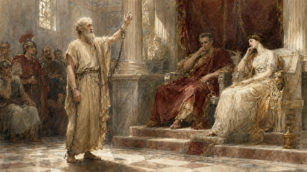 Paul preaching before Felix and Drusilla — a watercolor on procrastination in faith and Acts 24:25